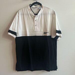 Vintage Reebok 100% Cotton White & Black Rugby Shirt - Medium